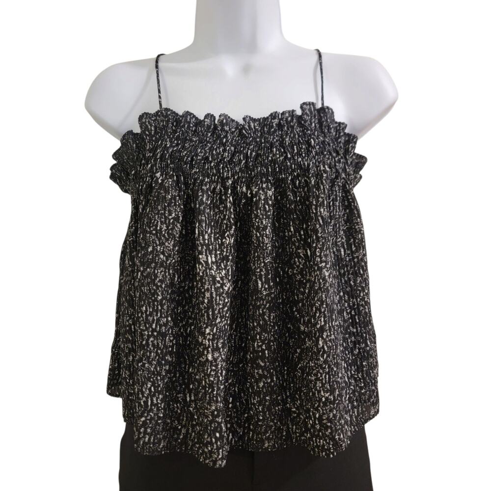 Banana Republic Black White Smocked Babydoll Cami Top XS Y2K